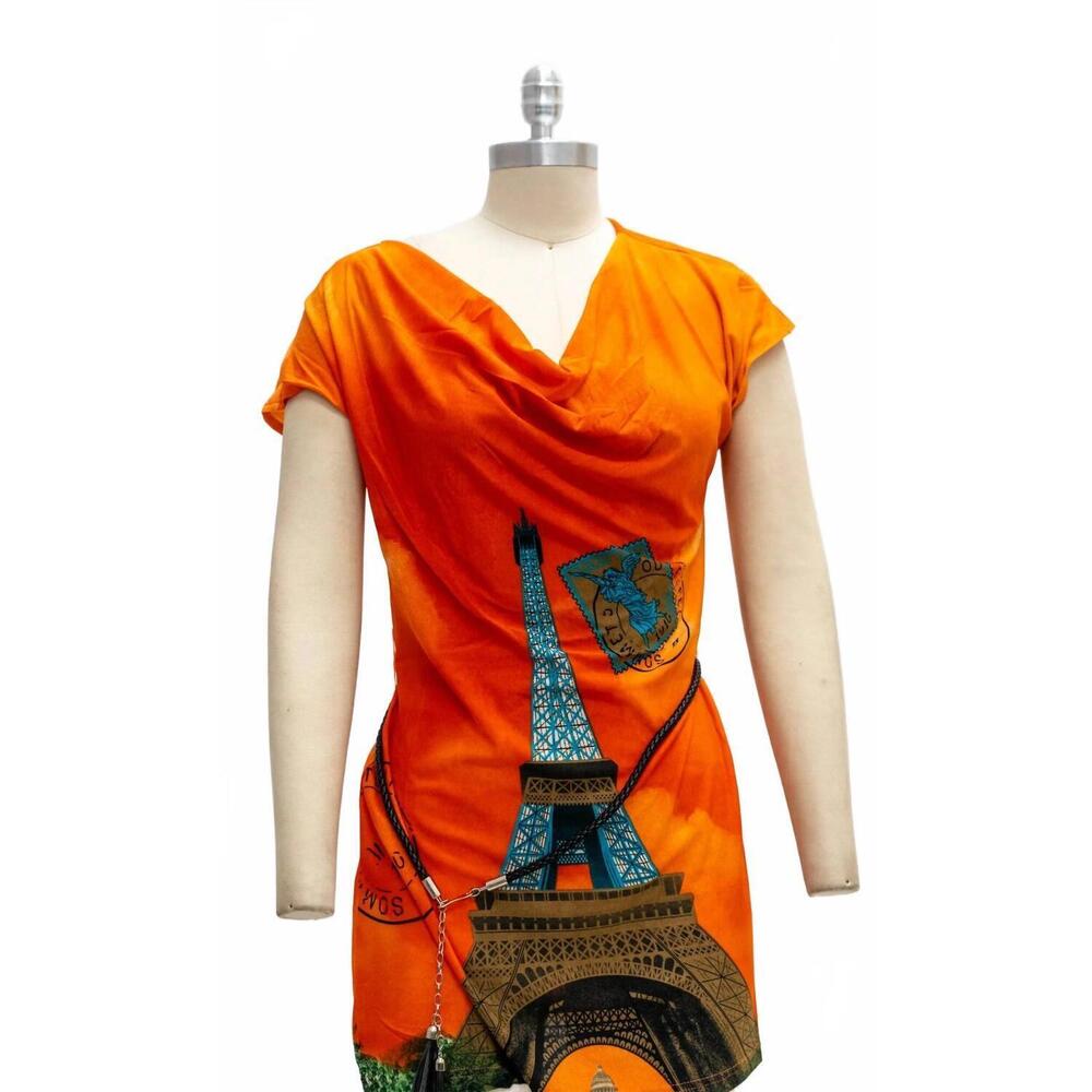 NEW PARIS PARIS women's belted cowl neck tunic top in paris orange